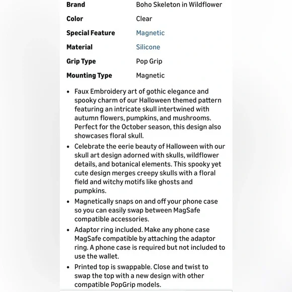 Boho Skeleton/wildflower MagSafe Popsocket (interchangeable) NWT - Picture 6 of 6